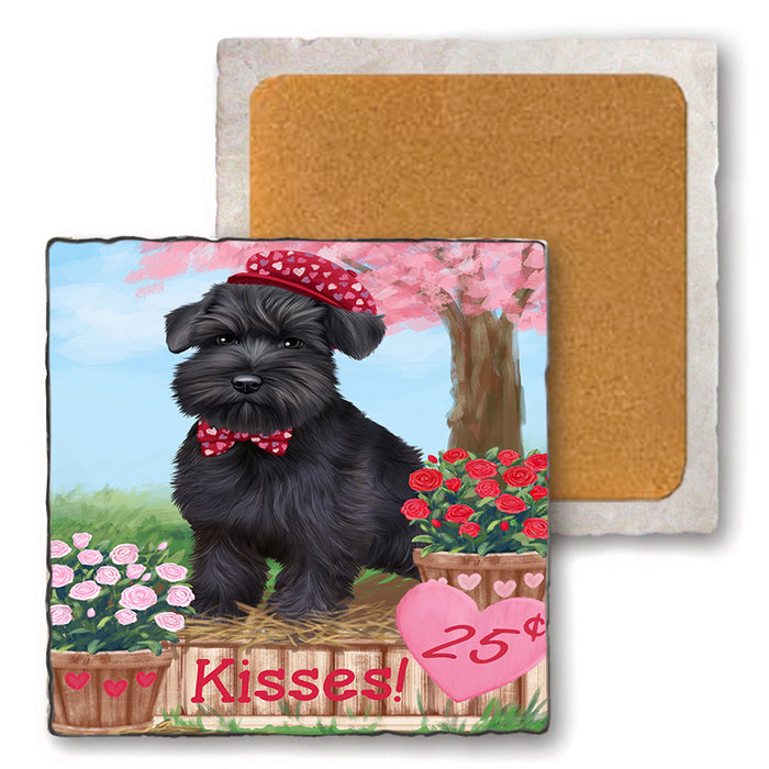 Rosie 25 Cent Kisses Schnauzer Dog Set of 4 Natural Stone Marble Tile Coasters MCST51020