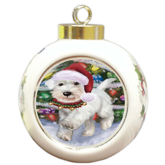 Trotting in the Snow Schnauzer Dog Round Ball Christmas Ornament RBPOR55815