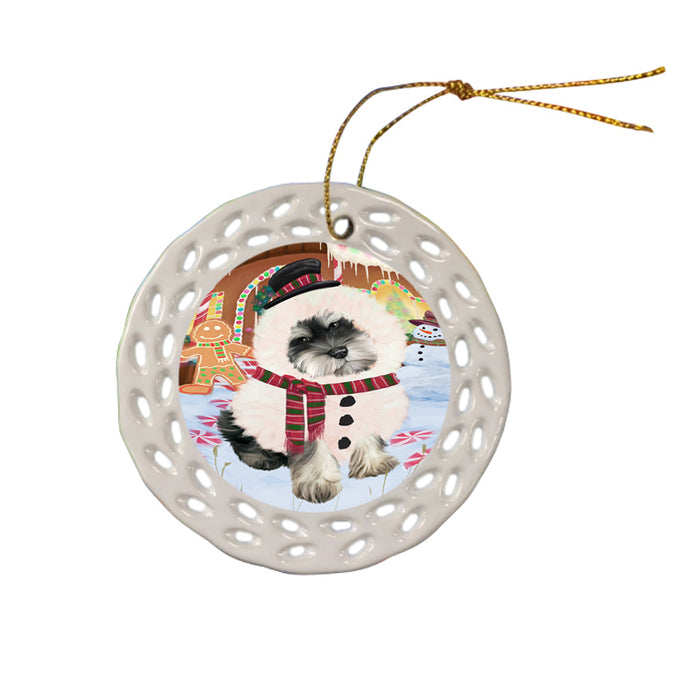 Christmas Gingerbread House Candyfest Schnauzer Dog Ceramic Doily Ornament DPOR56891