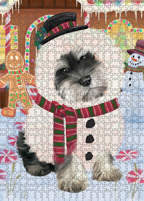 Christmas Gingerbread House Candyfest Schnauzer Dog Puzzle with Photo Tin PUZL94340