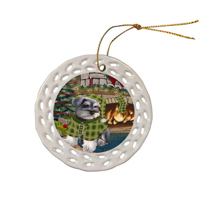 The Stocking was Hung Schnauzer Dog Ceramic Doily Ornament DPOR55957