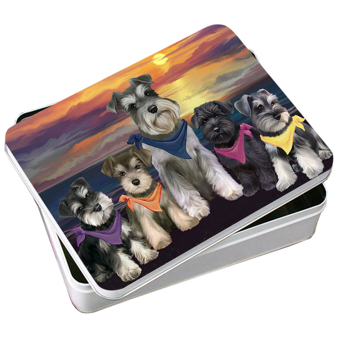 Family Sunset Portrait Schnauzers Dog Photo Storage Tin PITN50277