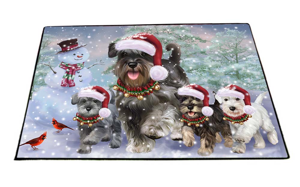Christmas Running Family Schnauzers Dog Floormat FLMS52842