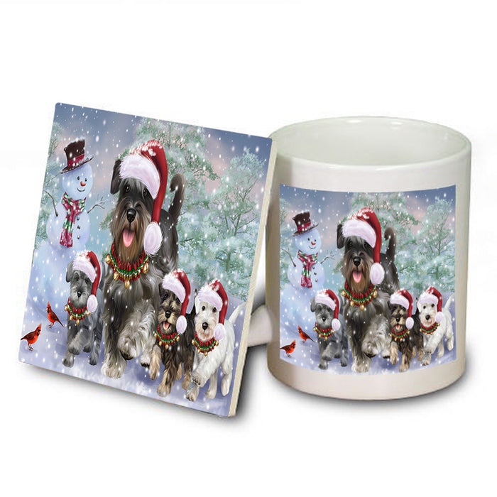 Christmas Running Family Schnauzers Dog Mug and Coaster Set MUC55465