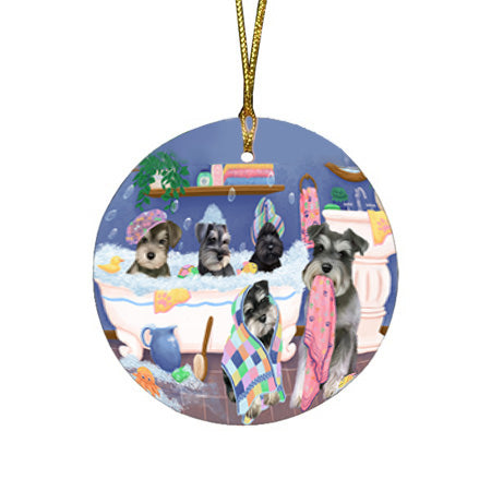 Rub A Dub Dogs In A Tub Schnauzers Dog Round Flat Christmas Ornament RFPOR57175