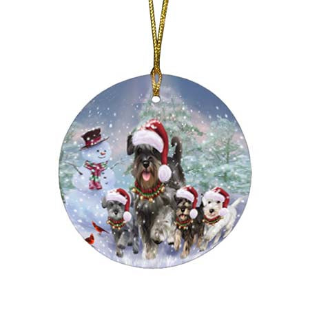 Christmas Running Family Schnauzers Dog Round Flat Christmas Ornament RFPOR55829