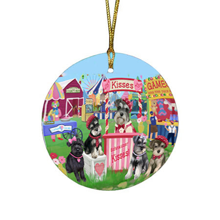 Carnival Kissing Booth Schnauzers Dog Round Flat Christmas Ornament RFPOR56278