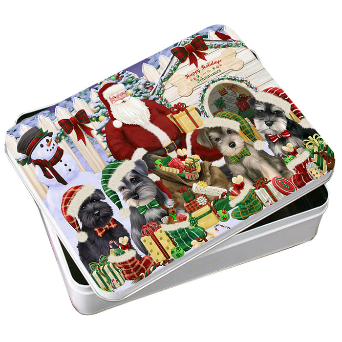 Happy Holidays Christmas Schnauzers Dog House Gathering Photo Storage Tin PITN51462