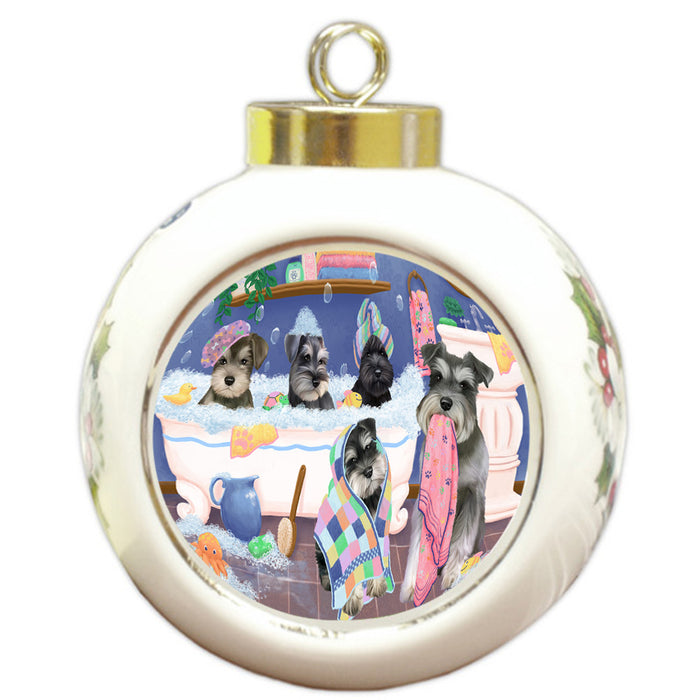 Rub A Dub Dogs In A Tub Schnauzers Dog Round Ball Christmas Ornament RBPOR57175