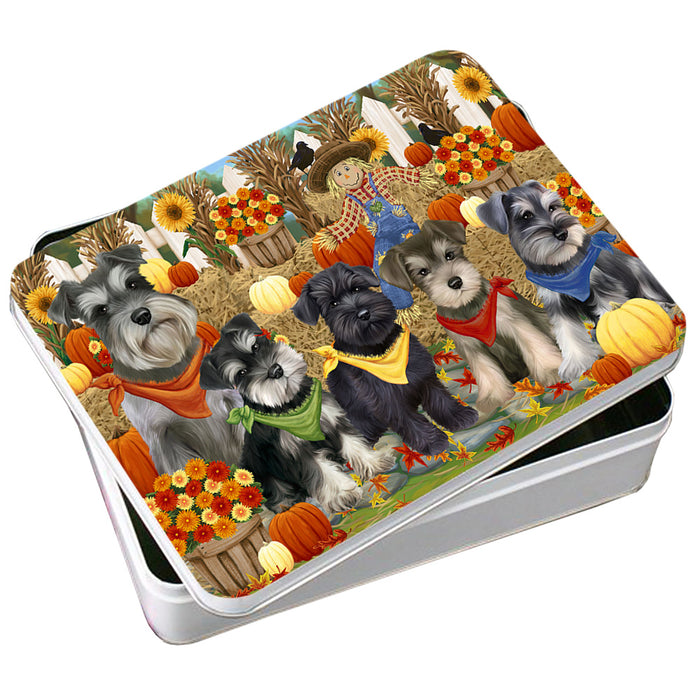 Fall Festive Gathering Schnauzers Dog with Pumpkins Photo Storage Tin PITN50801