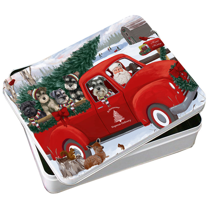 Christmas Santa Express Delivery Schnauzers Dog Family Photo Storage Tin PITN55007