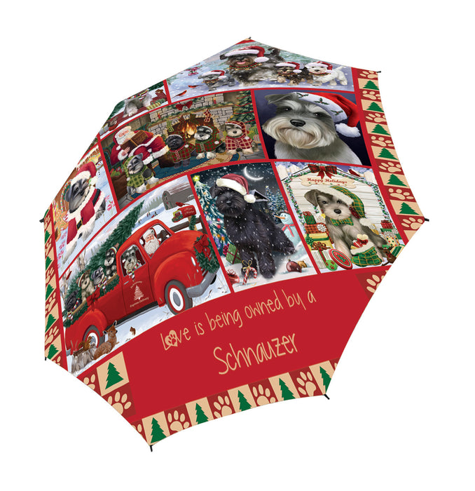 Love is Being Owned Christmas Schnauzer Dogs Semi-Automatic Foldable Umbrella