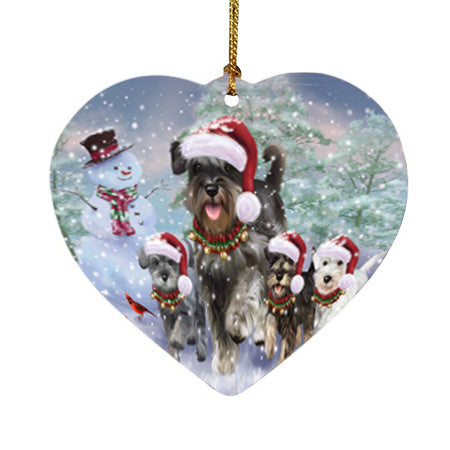 Christmas Running Family Schnauzers Dog Heart Christmas Ornament HPOR55829