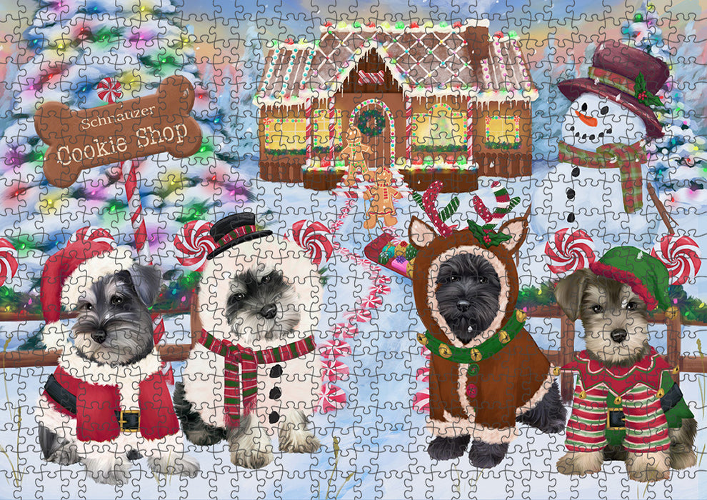 Holiday Gingerbread Cookie Shop Schnauzers Dog Puzzle with Photo Tin PUZL94664