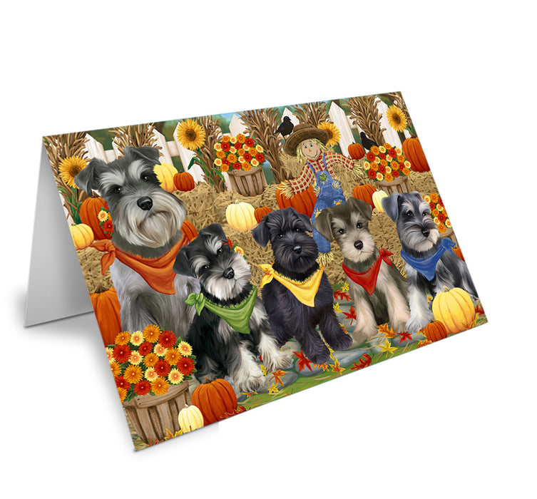 Fall Festive Gathering Schnauzers Dog with Pumpkins Handmade Artwork Assorted Pets Greeting Cards and Note Cards with Envelopes for All Occasions and Holiday Seasons GCD56432