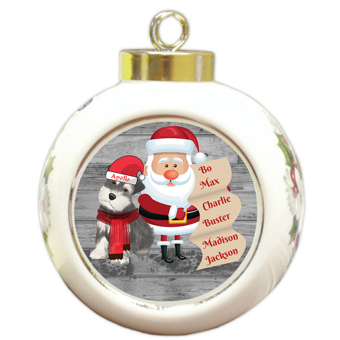Custom Personalized Santa with Schnauzer Dog Christmas Round Ball Ornament