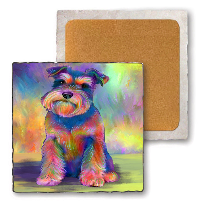 Paradise Wave Schnauzer Dog Set of 4 Natural Stone Marble Tile Coasters MCST51732