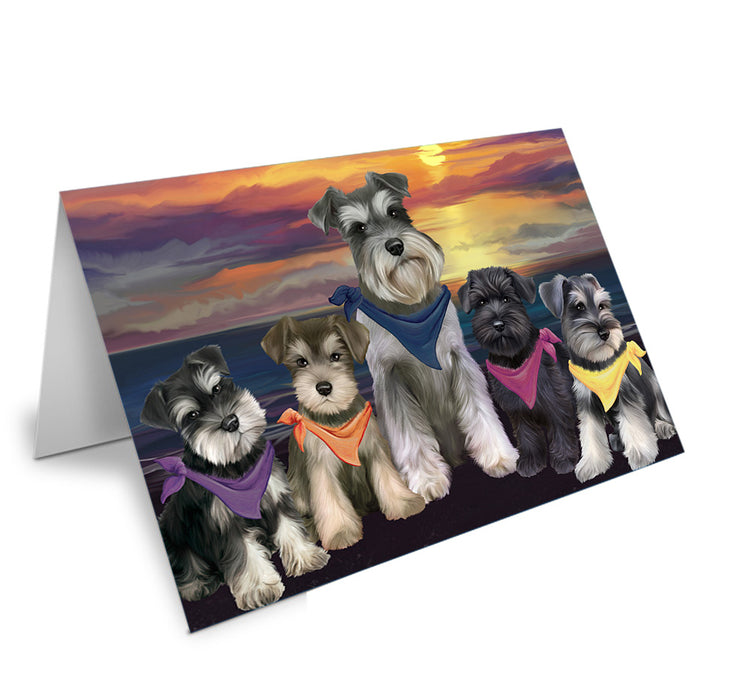 Family Sunset Portrait Schnauzers Dog Handmade Artwork Assorted Pets Greeting Cards and Note Cards with Envelopes for All Occasions and Holiday Seasons GCD54860