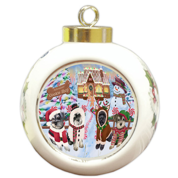 Holiday Gingerbread Cookie Shop Schnauzers Dog Round Ball Christmas Ornament RBPOR56972