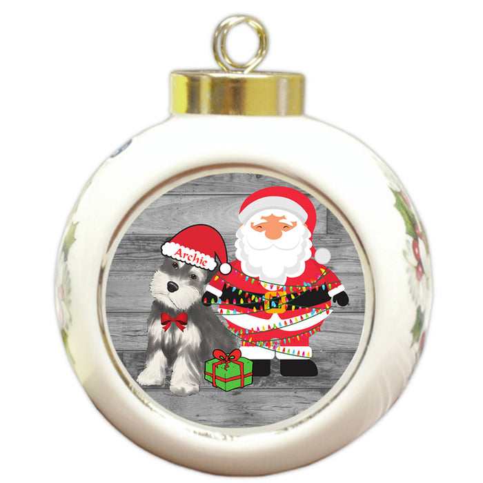 Custom Personalized Schnauzer Dog With Santa Wrapped in Light Christmas Round Ball Ornament