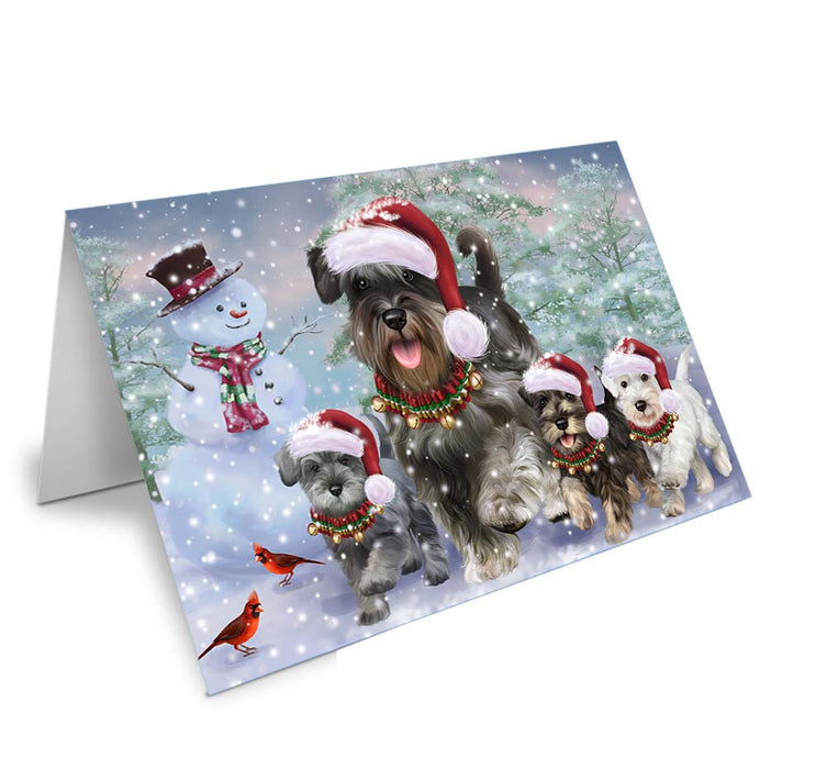 Christmas Running Family Schnauzers Dog Handmade Artwork Assorted Pets Greeting Cards and Note Cards with Envelopes for All Occasions and Holiday Seasons GCD70934