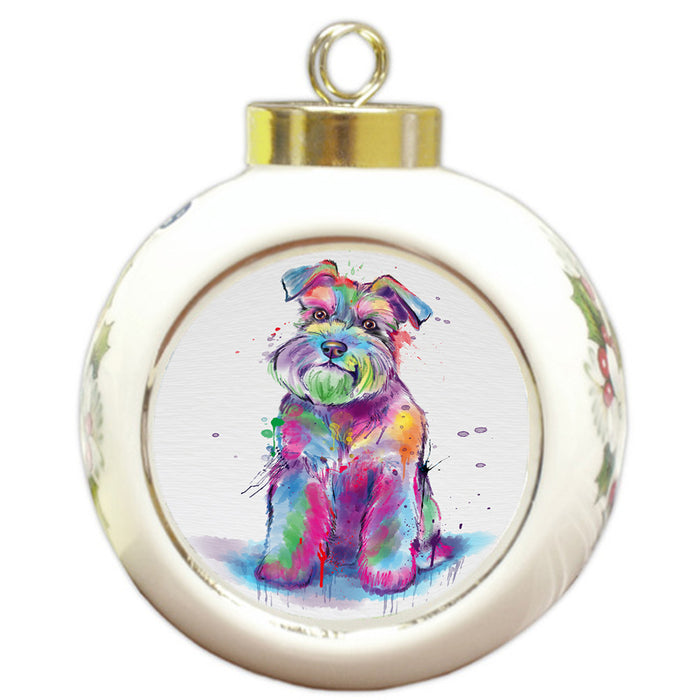 Watercolor Schnauzer Dog Round Ball Christmas Ornament RBPOR58228