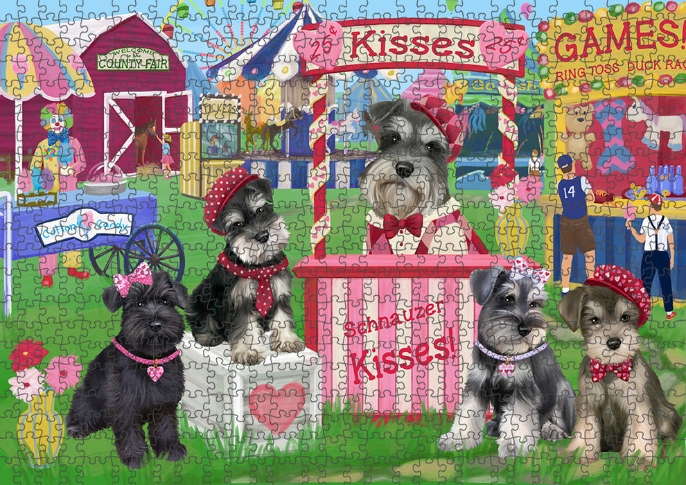 Carnival Kissing Booth Schnauzers Dog Puzzle with Photo Tin PUZL91892