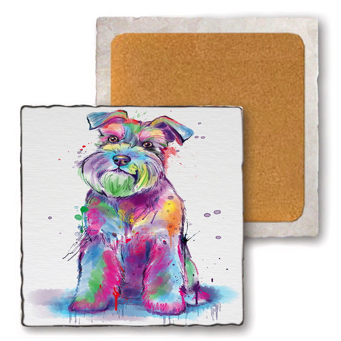 Watercolor Schnauzer Dog Set of 4 Natural Stone Marble Tile Coasters MCST52101