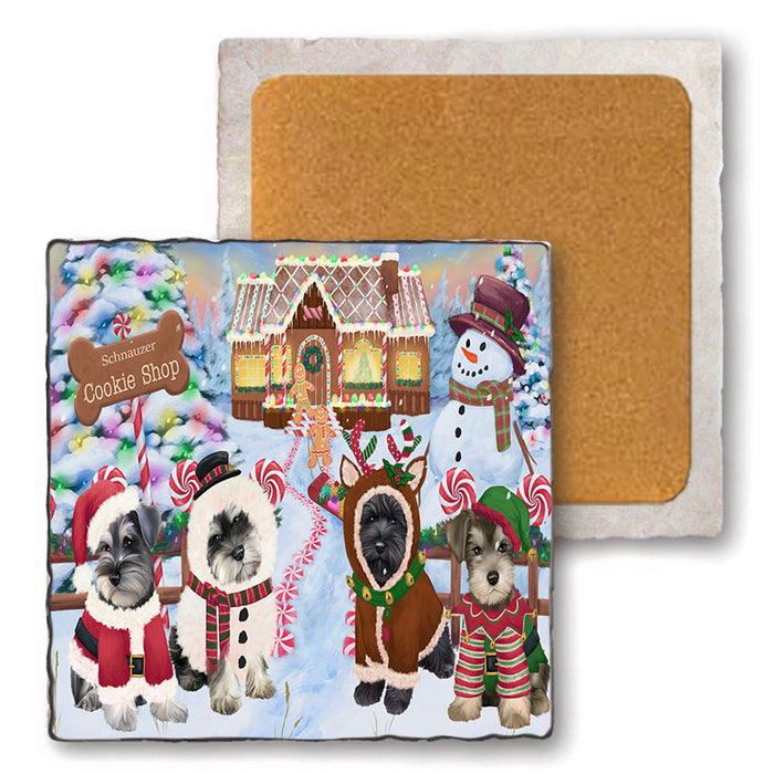 Holiday Gingerbread Cookie Shop Schnauzers Dog Set of 4 Natural Stone Marble Tile Coasters MCST51616