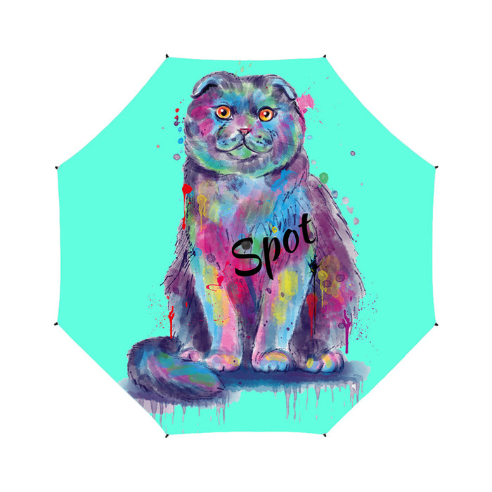 Custom Pet Name Personalized Watercolor Scottish Fold CatSemi-Automatic Foldable Umbrella