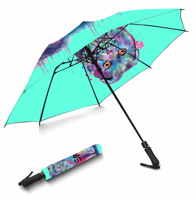 Custom Pet Name Personalized Watercolor Scottish Fold CatSemi-Automatic Foldable Umbrella