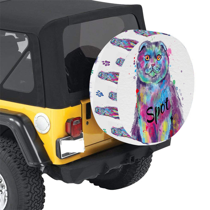 Custom Pet Name Personalized Watercolor Scottish Fold Cat Car Tire Cover