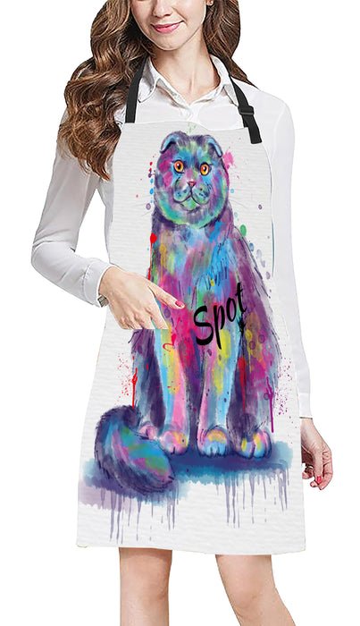 Custom Pet Name Personalized Watercolor Scottish Fold Cat Apron