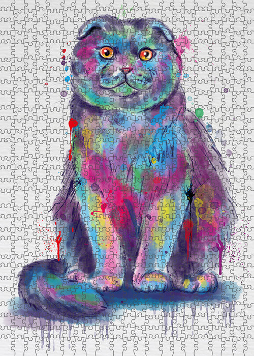 Watercolor Scottish Fold Cat Portrait Jigsaw Puzzle for Adults Animal Interlocking Puzzle Game Unique Gift for Dog Lover's with Metal Tin Box