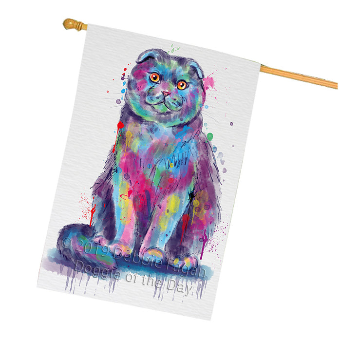 Watercolor Scottish Fold Cat House Flag FLG66183