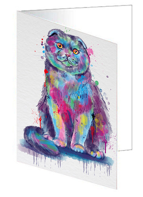 Watercolor Scottish Fold Cat Handmade Artwork Assorted Pets Greeting Cards and Note Cards with Envelopes for All Occasions and Holiday Seasons GCD79127