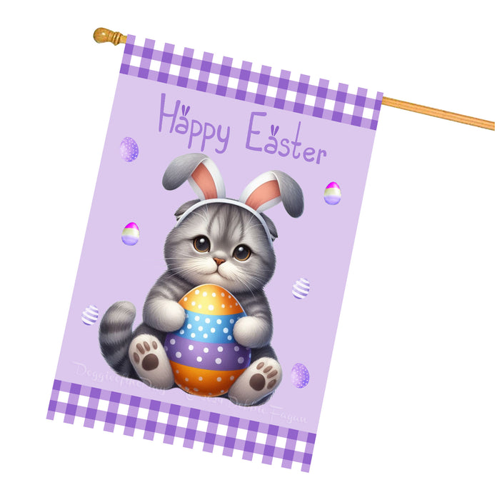 Scottish Fold Cat Easter Day House Flags with Multi Design - Double Sided Easter Festival Gift for Home Decoration  - Holiday Cats Flag Decor 28" x 40"