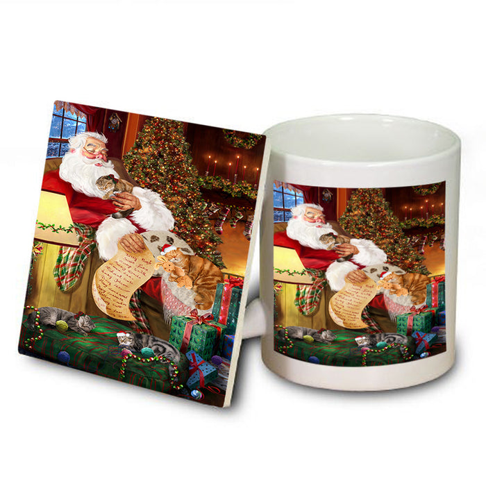 Santa Sleeping with Scottish Fold Cats Christmas Mug and Coaster Set MUC52814