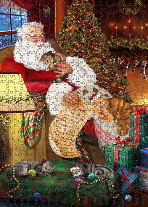 Santa Sleeping with Scottish Fold Cats Christmas Puzzle with Photo Tin PUZL62862