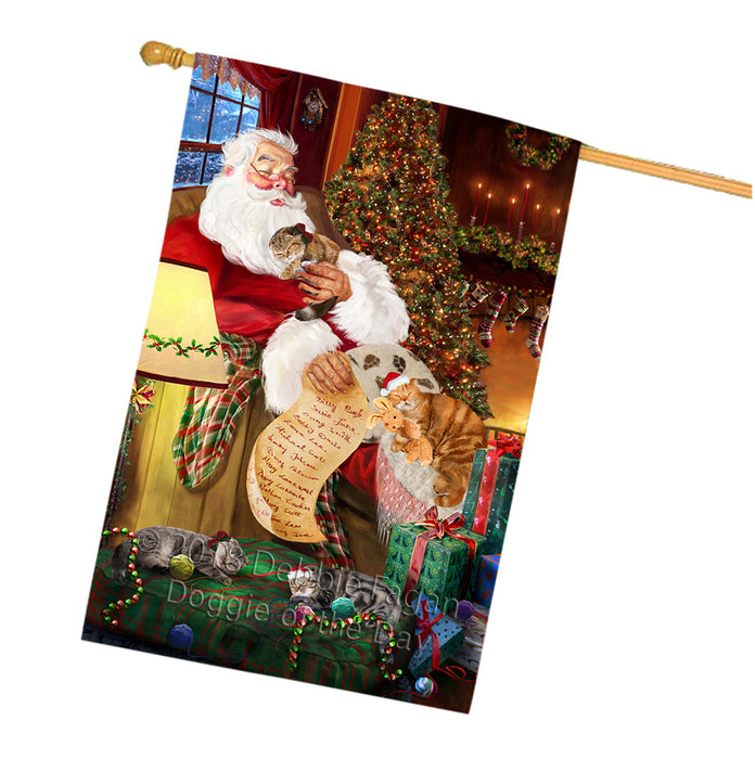 Santa Sleeping with Scottish Fold Cats Christmas House Flag FLG53020