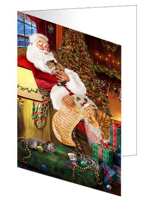 Santa Sleeping with Scottish Fold Cats Christmas Handmade Artwork Assorted Pets Greeting Cards and Note Cards with Envelopes for All Occasions and Holiday Seasons GCD62495