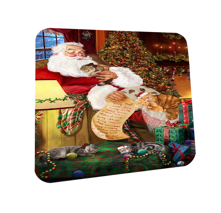 Santa Sleeping with Scottish Fold Cats Christmas Coasters Set of 4 CST52781