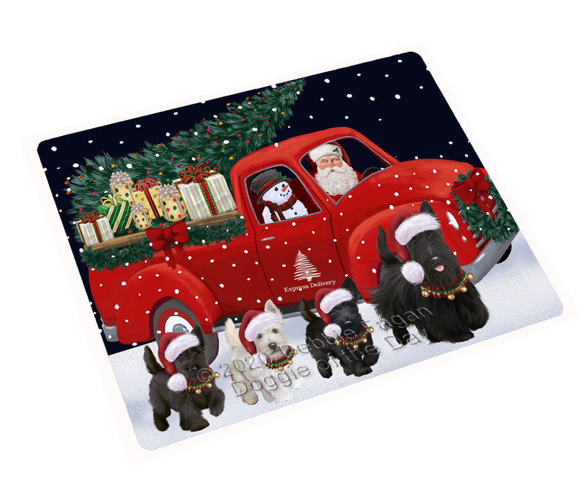 Christmas Express Delivery Red Truck Running Scottish Terrier Dogs Cutting Board - Easy Grip Non-Slip Dishwasher Safe Chopping Board Vegetables C77878
