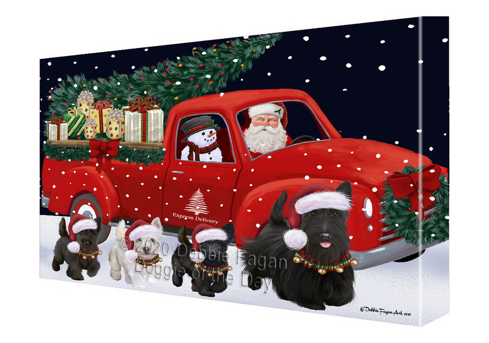 Christmas Express Delivery Red Truck Running Scottish Terrier Dogs Canvas Print Wall Art Décor CVS146321