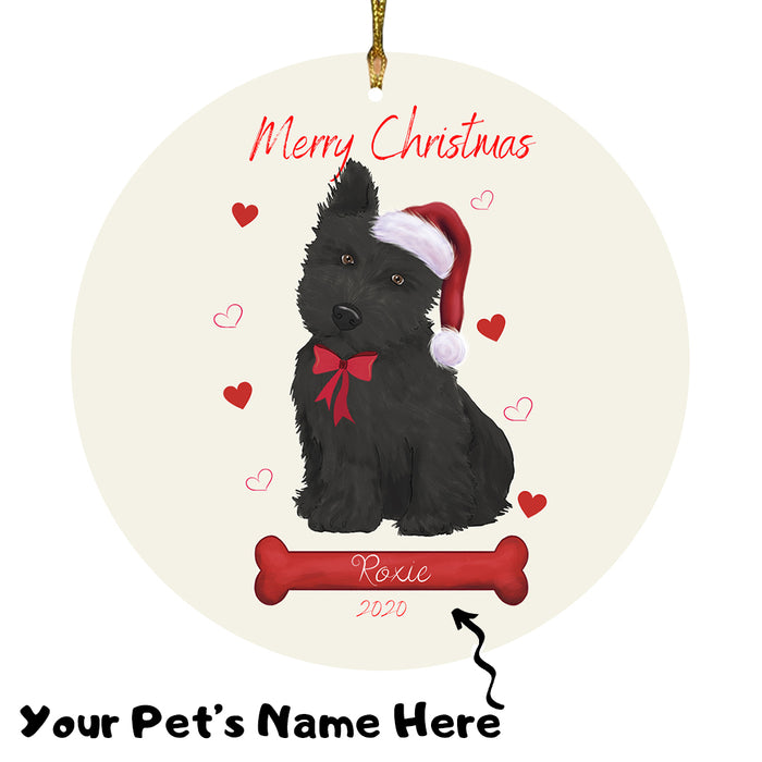 Personalized Merry Christmas  Scottish Terrier Dog Christmas Tree Round Flat Ornament RBPOR59005