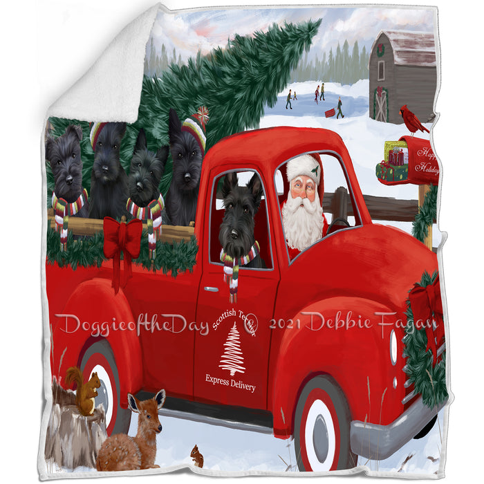 Christmas Santa Express Delivery Red Truck Scottish Terriers Dog Family Blanket BLNKT112953