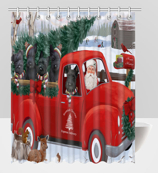 Christmas Santa Express Delivery Red Truck Scottish Terrier Dogs Shower Curtain