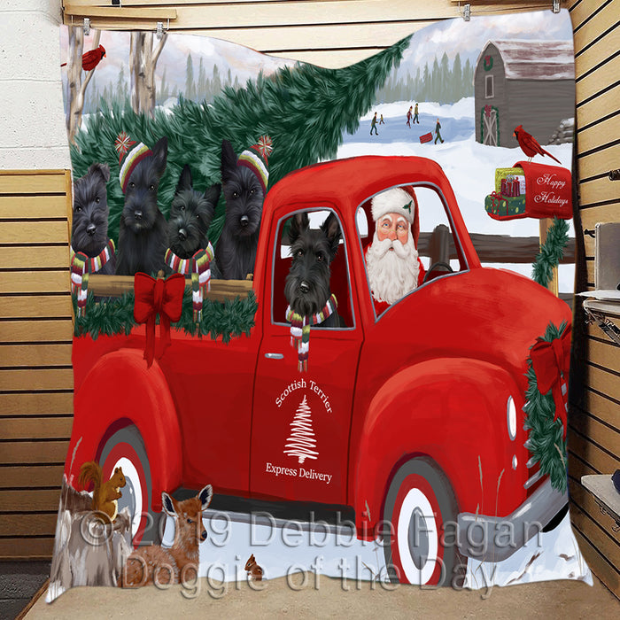 Christmas Santa Express Delivery Red Truck Scottish Terrier Dogs Quilt