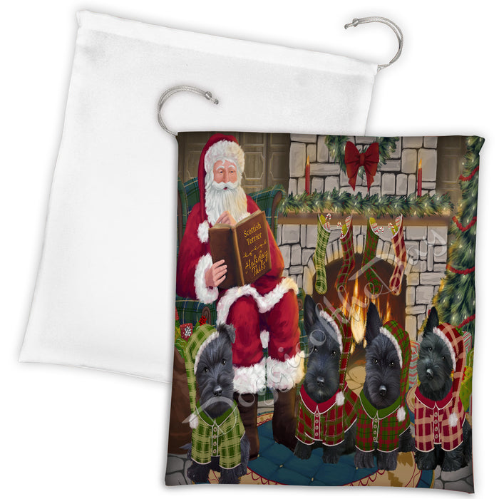 Christmas Cozy Holiday Fire Tails Scottish Terrier Dogs Drawstring Laundry or Gift Bag LGB48531