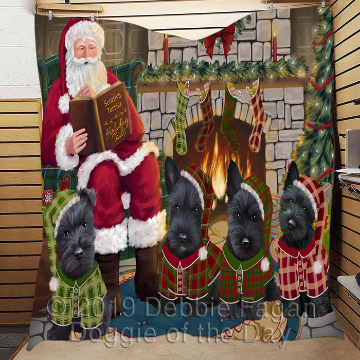 Christmas Cozy Holiday Fire Tails Scottish Terrier Dogs Quilt